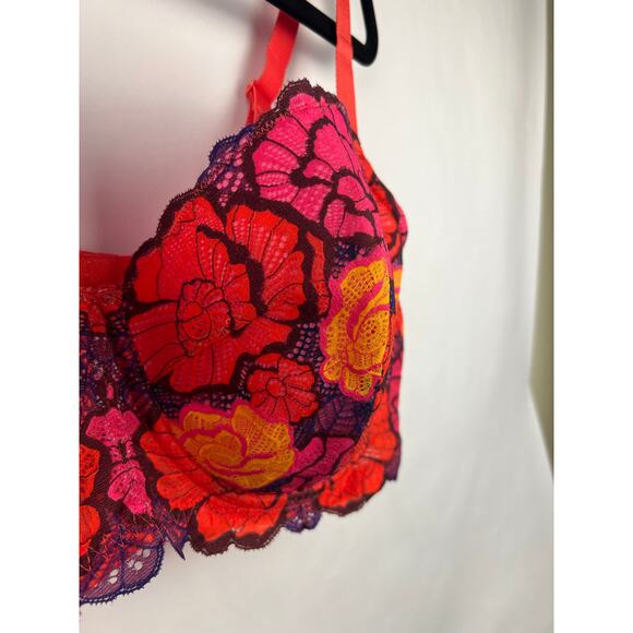 Adore Me Lace Underwire Bra Red Pink Floral Full Coverage 44DDD Lingerie Bold - Picture 5 of 10